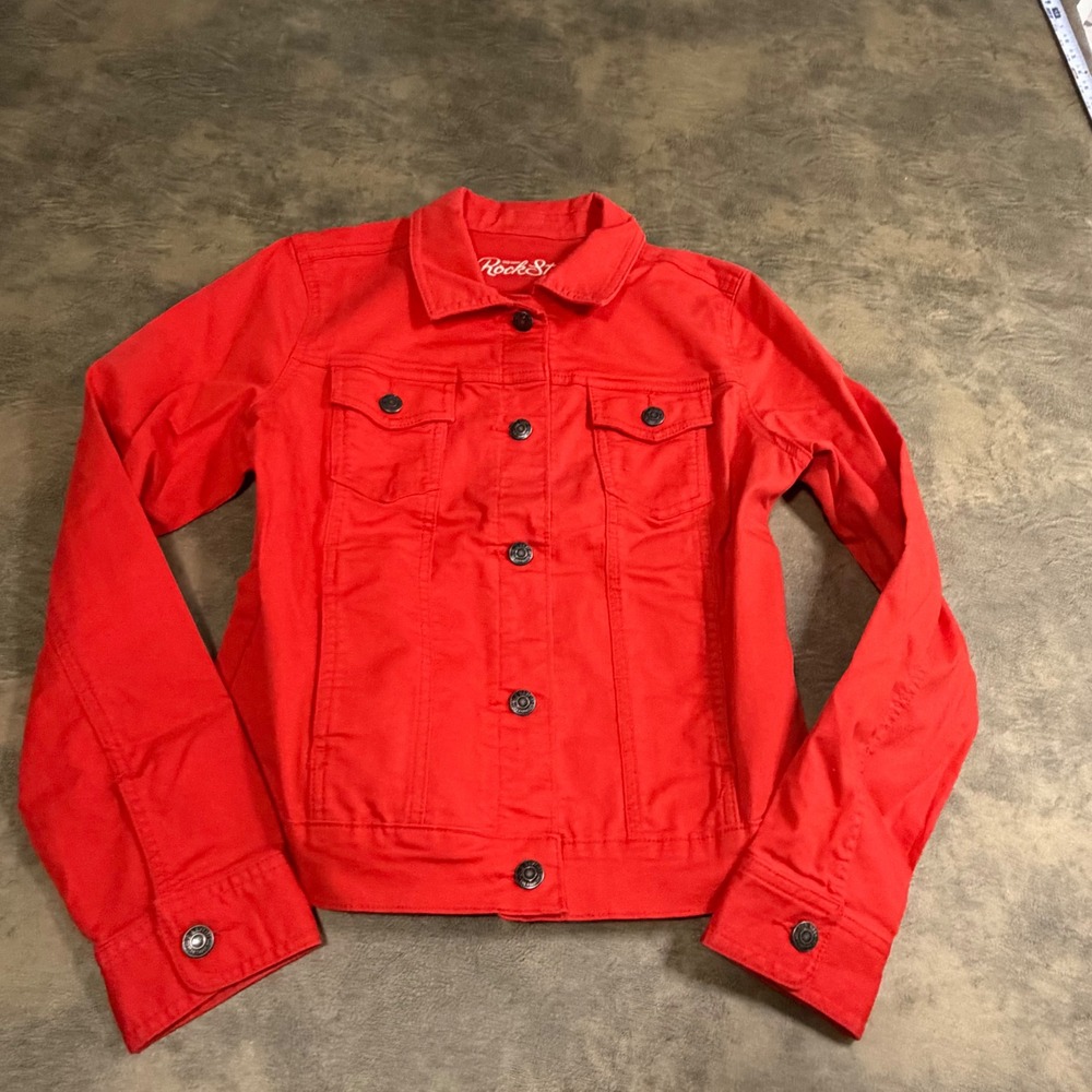 Old Navy The Rockstar Denim Jacket Womens M Orange Trucker 329261-05